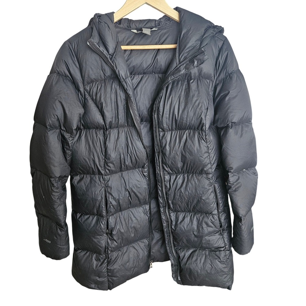 Eddie Bauer  650 Down Hooded Puffer Parka Jacket Womens Black Large  C3956727